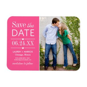 Modern Hot Pink Hearts Wedding Photo Save the Date Magnet