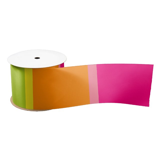 Modern Hot Pink, Lime, Yellow, and Orange Stripes Satin Ribbon (Spool)