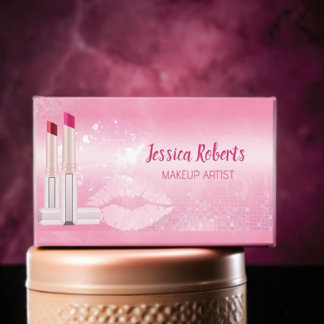 Modern Hot Pink Lips Makeup Artist  Business Card