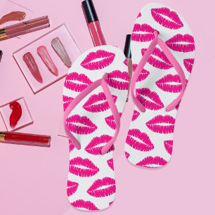 Modern Hot Pink Lipstick Kiss Lips Womens Flip Flops