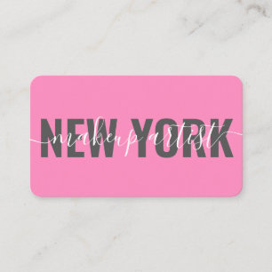 Modern hot pink makeup artist script signature business card