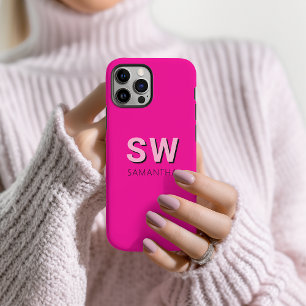 Modern hot pink monogram first name iPhone 16 case