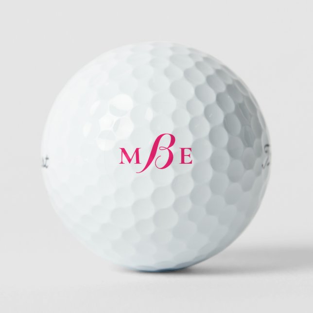 Modern Hot Pink Monogram Titleist Pro VI Golf Balls (Front)