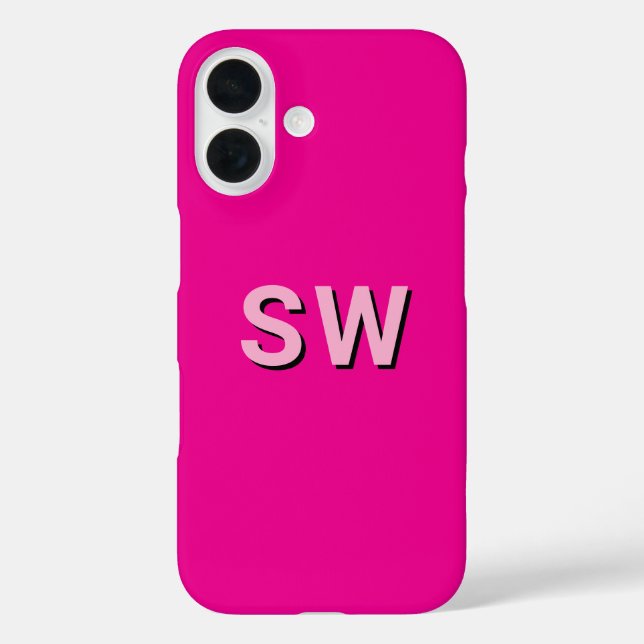 Modern hot pink monogrammed Case-Mate iPhone case (Back)