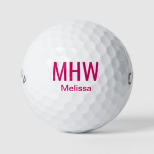 Modern Hot Pink Monogrammed Golf Balls