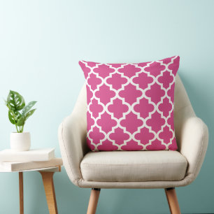Modern Hot Pink Moroccan Quatrefoil Pattern Cushion