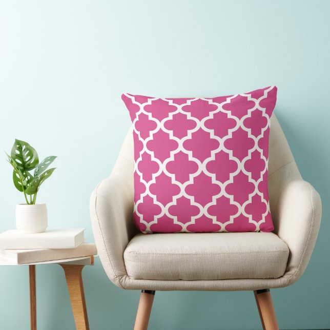 Modern Hot Pink Moroccan Quatrefoil Pattern Cushion (Chair)