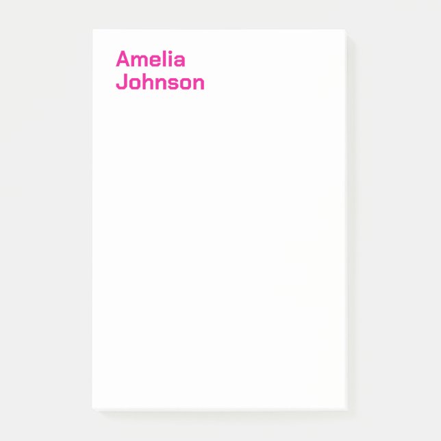 Modern Hot Pink Name Minimalist Professional Post-it Notes (Front)