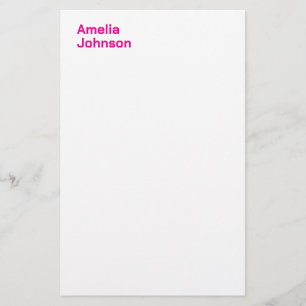 Modern Hot Pink Name Minimalist Professional Stationery