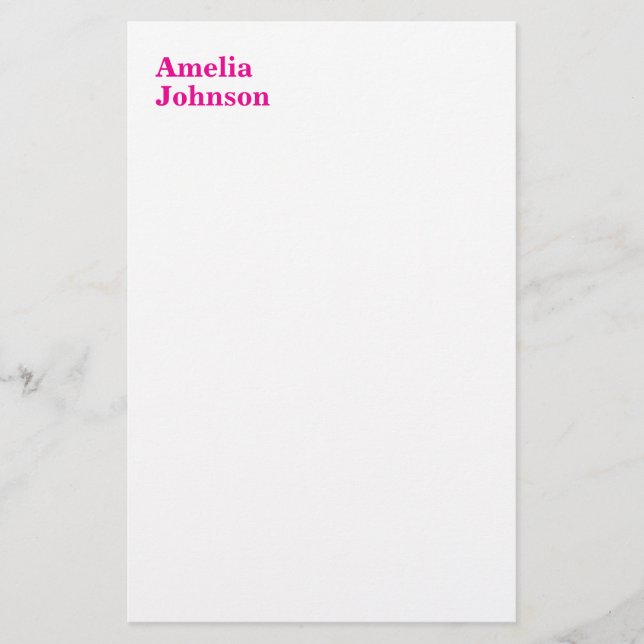 Modern Hot Pink Name Minimalist Professional Stationery (Front)