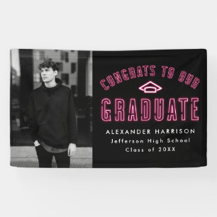 Modern Hot Pink Neon Photo Graduation Party Banner