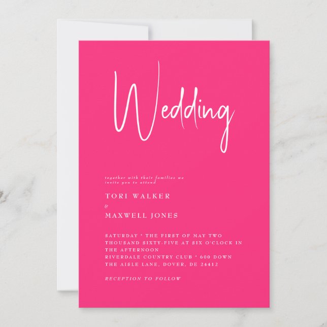 Modern Hot Pink No Parents Wedding Invitation (Front)