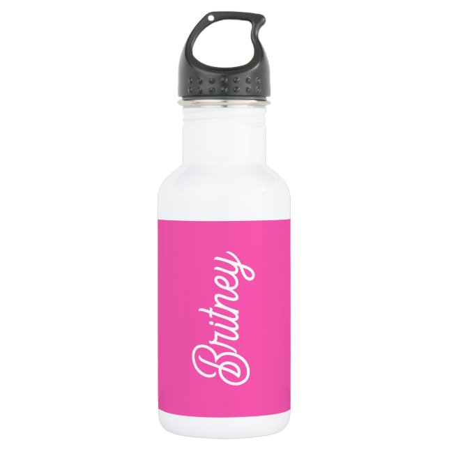 Modern Hot Pink  Personalised Monogram and Name  532 Ml Water Bottle (Front)