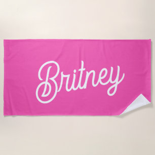 Modern Hot Pink Personalised Monogram and Name Beach Towel