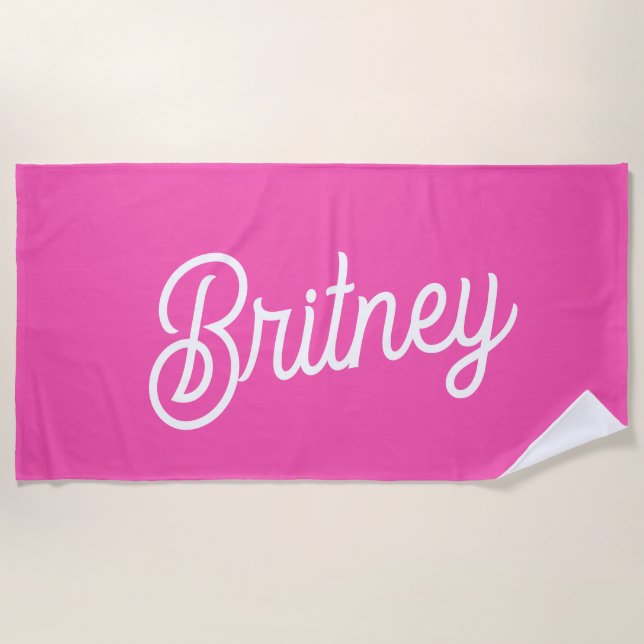 Modern Hot Pink  Personalised Monogram and Name  Beach Towel (Front)