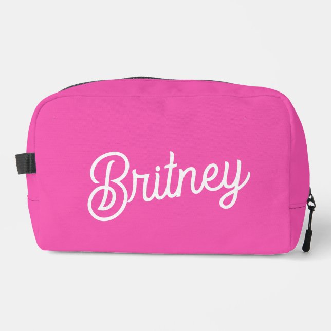 Modern Hot Pink  Personalised Monogram and Name  Dopp Kit (Front)