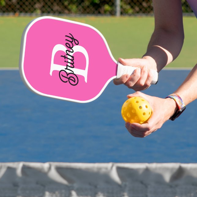 Modern Hot Pink  Personalised Monogram and Name  Pickleball Paddle (Insitu)