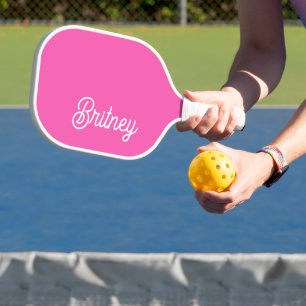 Modern Hot Pink Personalised Monogram and Name Pickleball Paddle