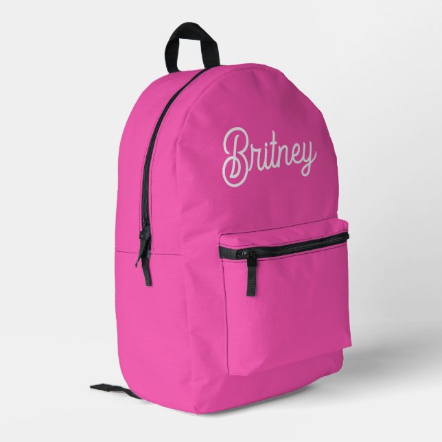 Modern Hot Pink  Personalised Monogram and Name  Printed Backpack (Back Corner Left)