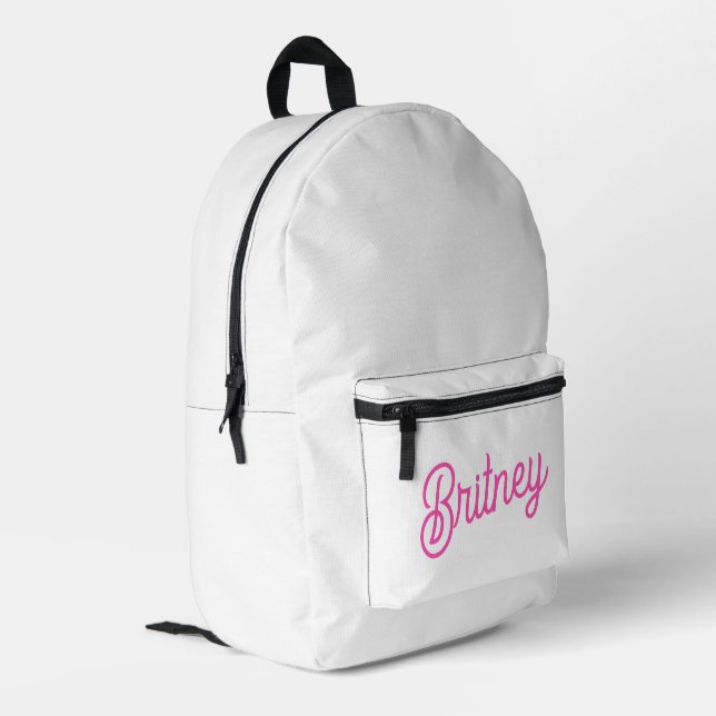 Modern Hot Pink  Personalised Monogram and Name  Printed Backpack (Back Corner Left)
