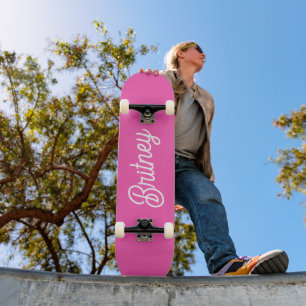 Modern Hot Pink  Personalised Monogram and Name  Skateboard