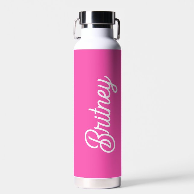 Modern Hot Pink  Personalised Monogram and Name  Water Bottle (Front)