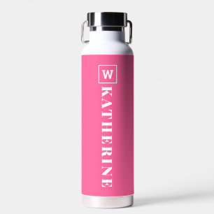 Modern Hot Pink Personalised Name Monogram Simple Water Bottle
