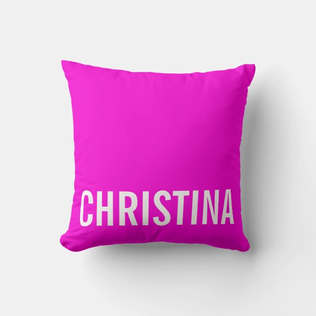 Modern Hot Pink Personalised Name Pillow (Front)