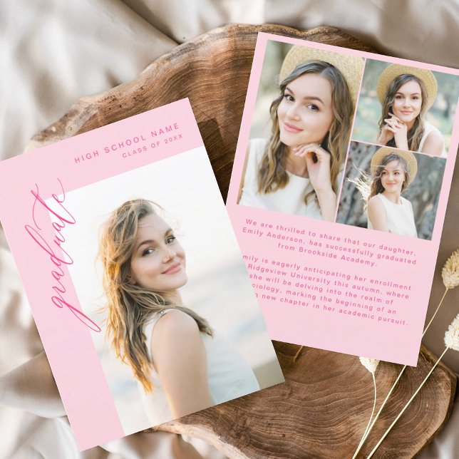 Modern Hot Pink Photo Graduation Announcement (Creator Uploaded)