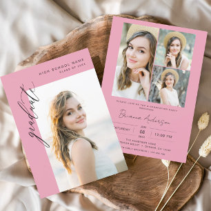 Modern Hot Pink Photo Graduation Party Invitation
