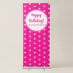 Modern Hot Pink Polka Dots Happy Birthday Retractable Banner
