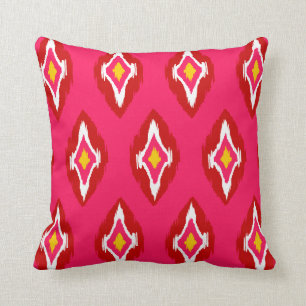 Modern hot pink red yellow Ikat Tribal Pattern 1b Cushion