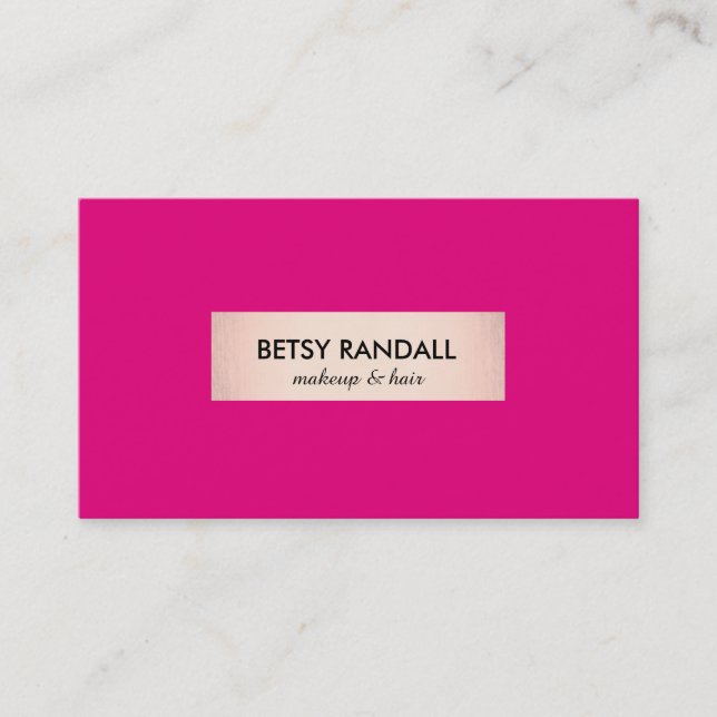 Modern Hot Pink Rose Gold Plaque Beauty Salon Business Card (Front)