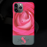 Modern hot pink rose with name  iPhone 11Pro case<br><div class="desc">Looking for a beautiful present for your favourite queen? Look no further than this phone case that's all about pink power and romance! The hot-pink rose design is breathtaking, and the best part? You can add your pal's name and monogram to make it a one-of-a-kind piece! Women will love it!...</div>