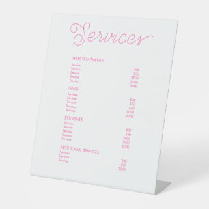 Modern Hot Pink Salon Price List Service Menu Pedestal Sign