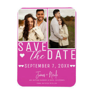 Modern Hot Pink Save the Date 2 Photo Wedding Magnet