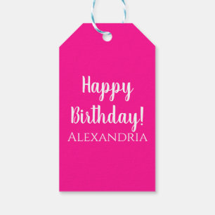 Modern Hot Pink Simple Script Birthday Name Gift Tags