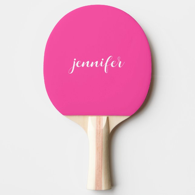 Modern Hot Pink Simple Template Handwritten Name Ping Pong Paddle (Front)