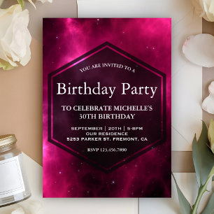 Modern Hot Pink Space Galaxy Birthday Party Invitation