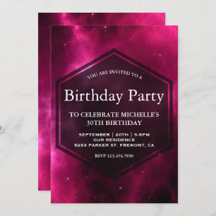 Modern Hot Pink Space Galaxy Birthday Party Invitation