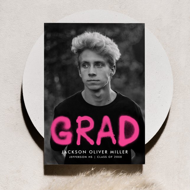 Modern Hot Pink Spray Paint Photo Graduation Announcement (Creator Uploaded)