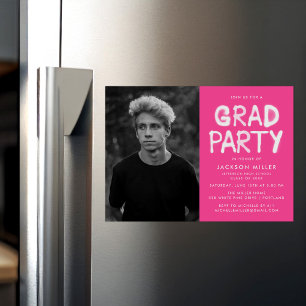 Modern Hot Pink Spray Paint Photo Graduation Party Magnetic Invitation