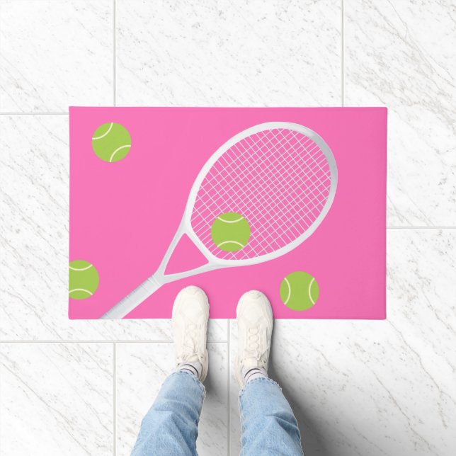 Modern Hot Pink Tennis Racket Ball Rug (Indoor)