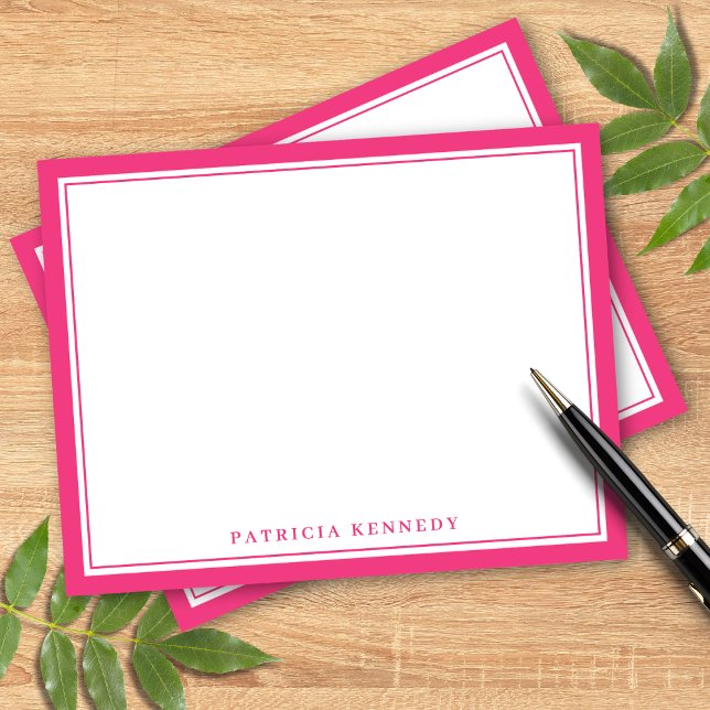 Modern Hot Pink Two Border Name Personalised Card (Creator Uploaded)