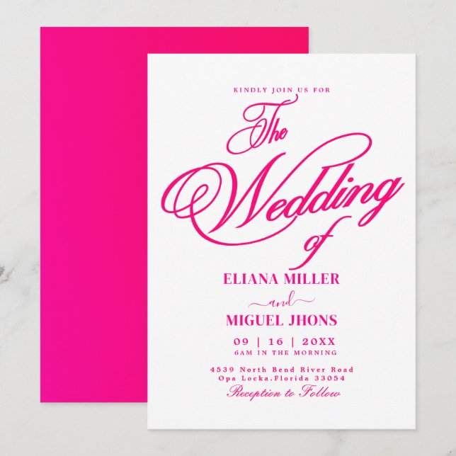 Modern hot Pink watercolor colourful spring weddin Invitation (Front/Back)