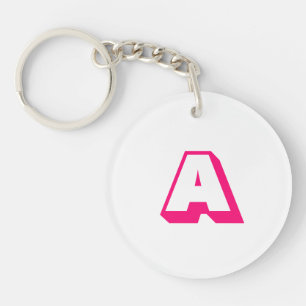 Modern hot pink white custom monogram initial  key ring