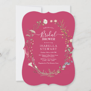 Modern Hot Pink Wildflower Elegant Bridal Shower Invitation