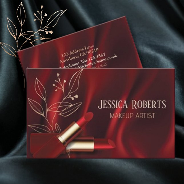 Modern Hot Red Velvet Makeup Artist  Business Card (Creator Uploaded)