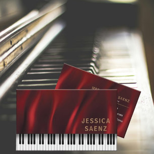 Modern Hot Red Velvet Piano Teacher Business Card