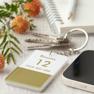 Modern Hotel lodge Resort Custom Room Gold white  Key Ring